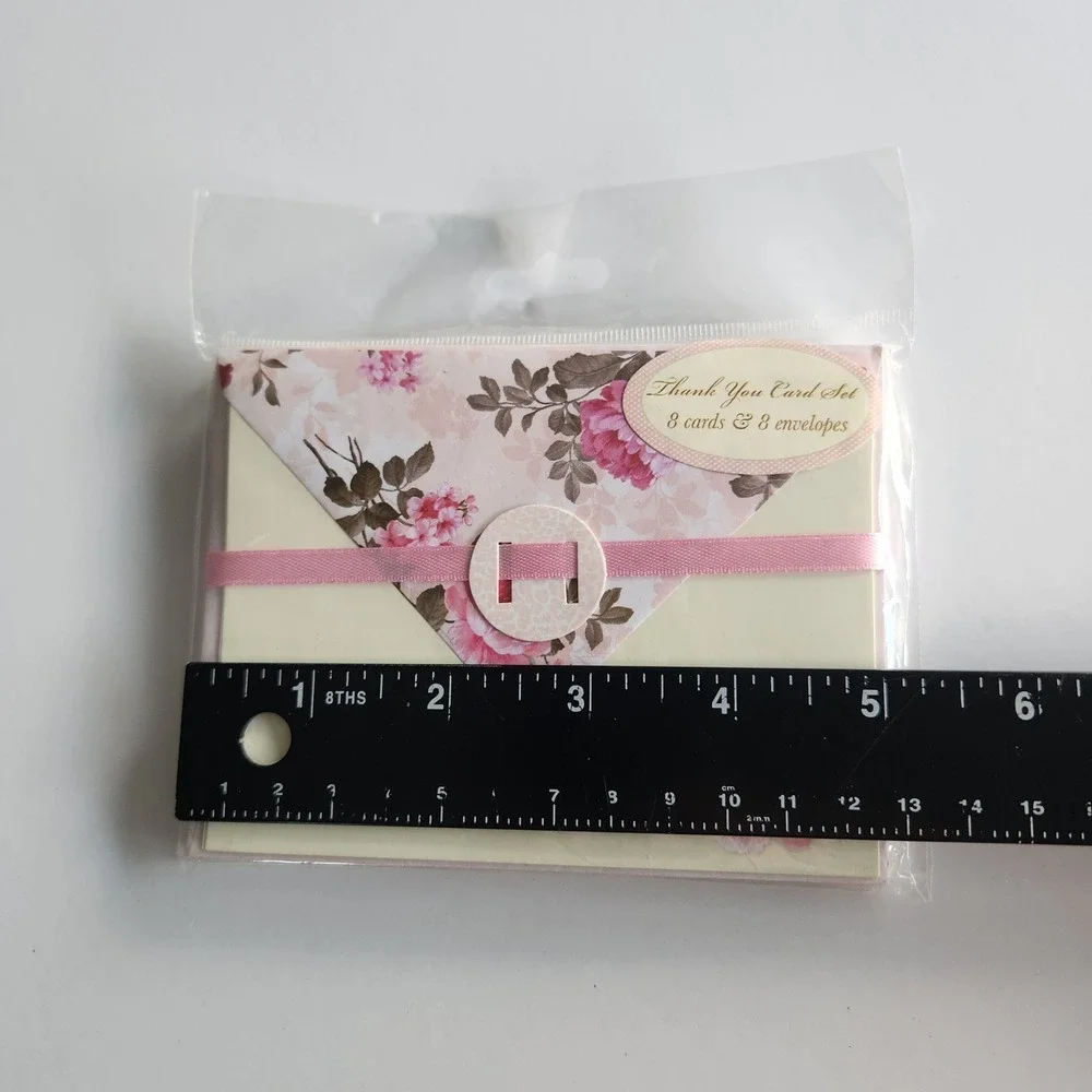 Vintage‎ Floral Thank You Card Set 8ct Pink Roses Ribbon